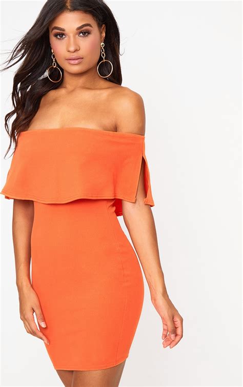 orange bardot dress